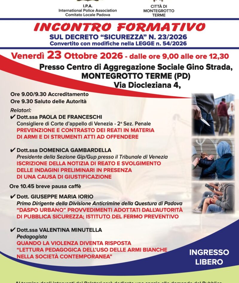 Incontro formativo sul decreto sicurezza N. 23/2026